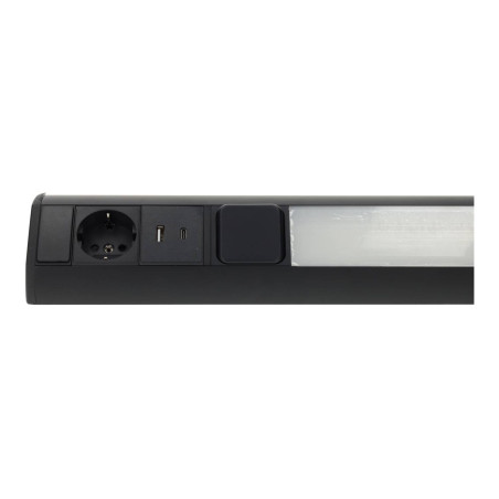 Regleta LED bajo mueble 9W toma Schuko & USB A+C - negro