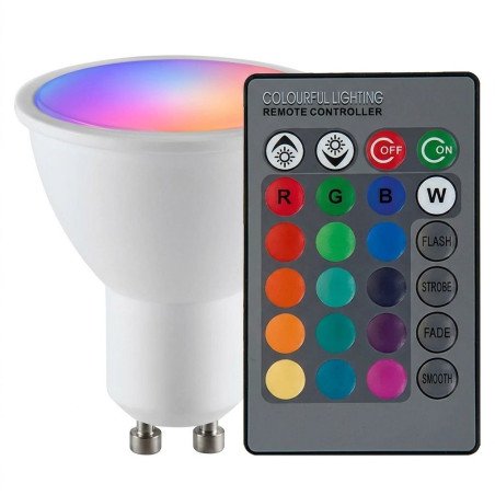 Lâmpada LED RGB 3W GU10 com...