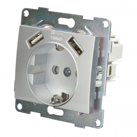 Tomada schuko + dois portas USBS série PC